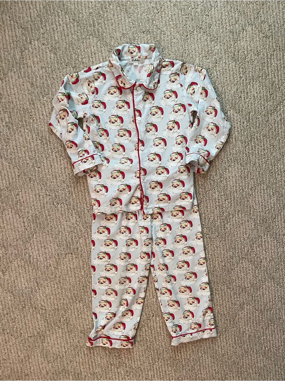 Santa Print Pajama Set with Red Trim